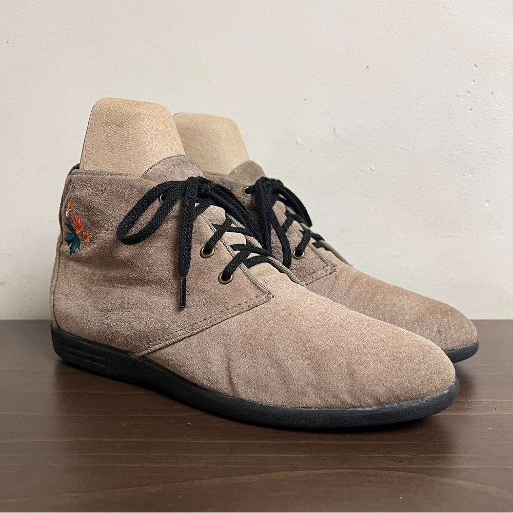80s Tan Suede Leather Fall Foliage Ankle Boots